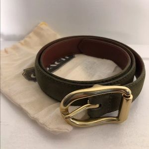 Vintage Suede Coach Leather Belt Dark Sage Brass